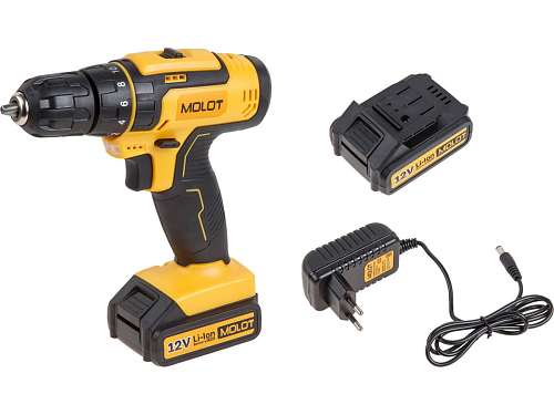 Дрель аккумуляторная Шуруповерт MOLOT MBD 1215-1 DLi 12В, 25Н*м, 2х1.5А*ч коробка 1335613