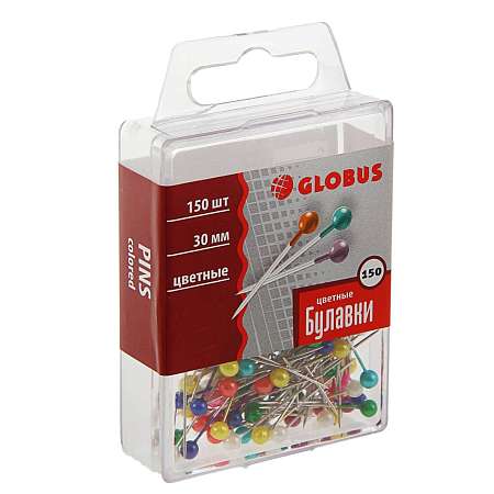 Булавки с цветной головкой "GLOBUS" 30мм, 100шт., картонная коробка  3179583