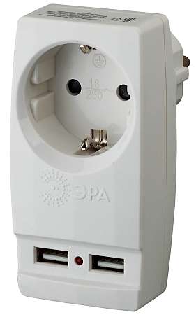 Адаптер сетевой c USB ЭРА SP-1e-USB белый Б0026332