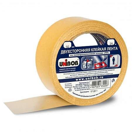 Лента двухсторонняя 50мм* 10м Unibob полипропилен арт 28211