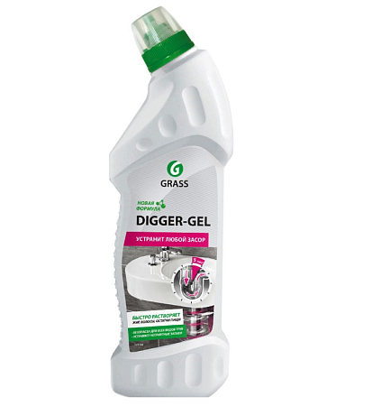Средство щелочное для прочистки канализационных труб "Grass" DIGGER-GEL 1000мл 125438