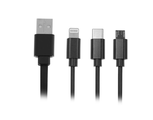 Кабель 3в1 "LuazON" micro USB /Type-C /Lightning - USB, 2А, 1м, плоский, чёрный  4310383