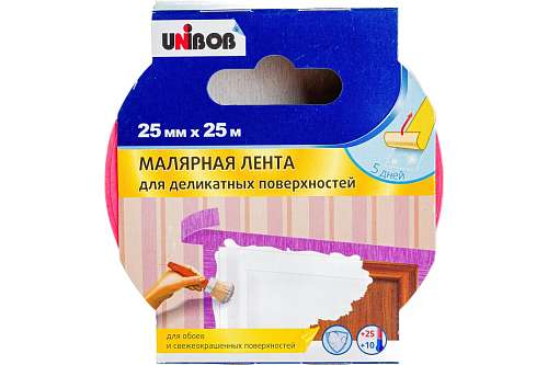 Лента малярная 25мм* 25м для делактных поверхностей Unibob 89578