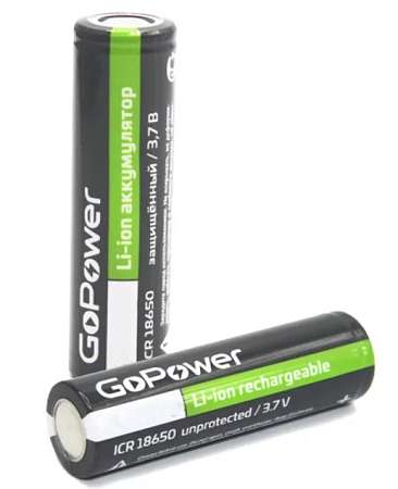 Аккумулятор 18650 protected Li-ion 2500mAH 3.7В GoPower с защитой 00-00018354