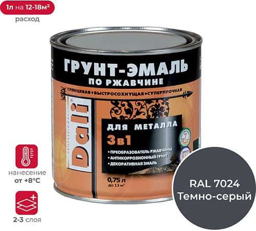 Грунт-эмаль по ржавчине Dali 0,75л Серый графит RAL 7024 