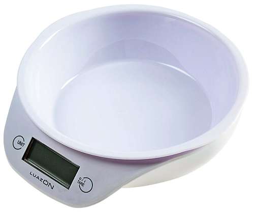 Весы кухонные LuazON LVKB-501, электронные, до 5кг, чаша 1.3л, белые  3089931