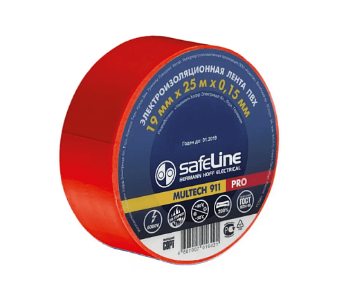  Изолента ПВХ "SafeLine" 19мм*20м*0,15мм (82гр.) красная  