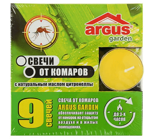 Свечи от комаров "Argus" с натуральным маслом цитронеллы, набор -9 шт 1374822