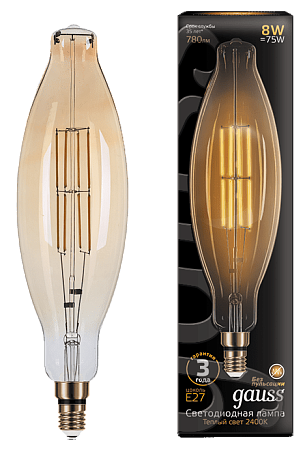  LED Gauss Vintage Filament BT120 8W E27 120*420mm Amber 780lm 2400K 155802008
